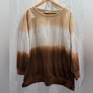 Woman Within Dip-Dye Crewneck Pullover in Tan, White & Brown